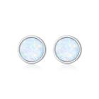 Sterling Silver Fashion Simple Geometric Round White Imitation Opal Stud Earrings Silver - One Size