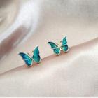 Butterfly Sterling Silver Stud Earring 1 Pair - 925 Silver Stud - Bluish Green - One Size