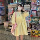 3/4-sleeve Plain A-line Dress Yellow - One Size