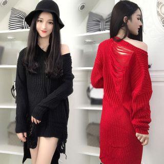 Dip Back Ripped Chunky Sweater