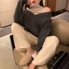 Mock Two-piece Long-sleeve Loose-fit Sweater As Figure - One Size