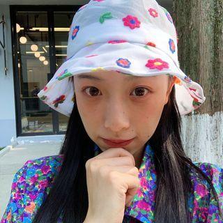 Embroidered Flower Bucket Hat As Shown In Figure - One Size