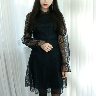 Mock-neck Lace-overlay Dress