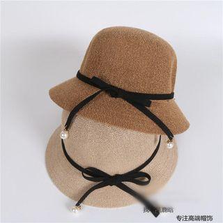 Faux Pearl Bow Accent Bucket Hat