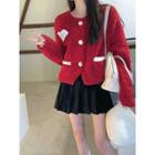 Heart Print Fleece Jacket Red - One Size
