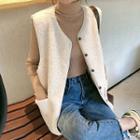 Turtleneck Long-sleeve Knit Top / Furry Vest