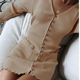 Long-sleeve Lettuce Edge Mini Sheath Dress