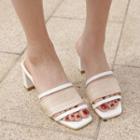 Block-heel Rattan-panel Sandals