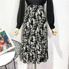 Printed Ruched A-line Skirt