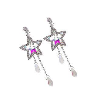 Rhinestone Star Dangle Earring A01-58 - Silver Needle - As Shown In Figure - One Size