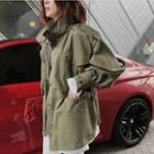 Bishop-sleeve Drawstring-waist Safari Jacket Khaki - One Size