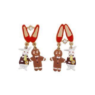 Creative Cute Plated Gold Enamel Rabbit Biscuit Man Earrings With Cubic Zirconia Golden - One Size