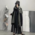 Two-tone Fleece Shawl Black & Gray - One Size