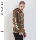 Brushed Fleece-lined Lettering Hooded Camo Pullover