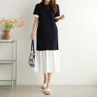 Tie-waist Contrast-hem Long Dress