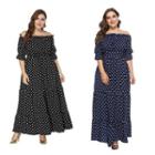 Plus Size Off-shoulder Dotted A-line Dress