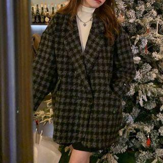 Lapel Plaid Long-sleeve Coat