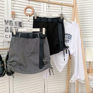 Drawstring-side High-waist Mini Skirt With Belt