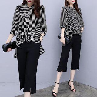 Set: Striped Panel Blouse + Dress Pants