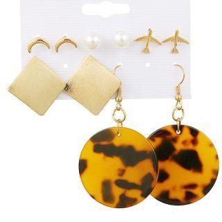 5 Pair Set: Alloy / Faux Pearl / Acetate Earring (assorted Designs) Set Of 5 Pair - As Shown In Figure - One Size