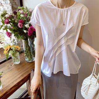 Pintuck-trim Asymmetric-hem Top