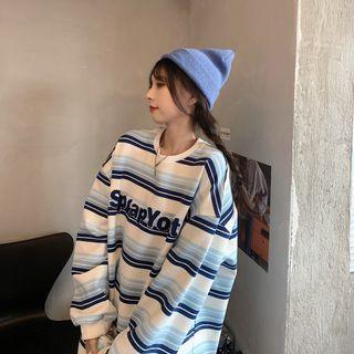 Color Block Striped Lettering Sweatshirt
