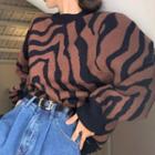 Striped Knit Sweater Coffee - One Size