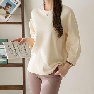Puff-sleeve Pleated T-shirt