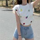 Fruit Embroidered Drawstring Cropped T-shirt T-shirt - Multicolor Fruit - White - One Size