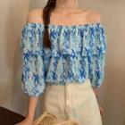 Off-shoulder Floral Puff-sleeve Top