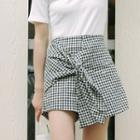 Tie-front Gingham A-line Skirt