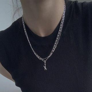 Cross Pendant Layered Alloy Necklace Xl1387 - Silver - One Size