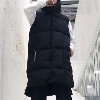 Stand Collar Zip Hooded Padded Vest