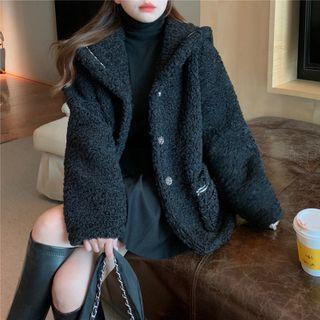 Sailor-collar Fleece Zip Jacket Black - One Size