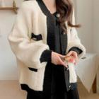 Contrast-trim Boucl -knit Cardigan