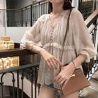 Ruched Bell-sleeve Chiffon Blouse