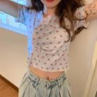 Cherry Print Crewneck T-shirt As Shown In Figure - One Size