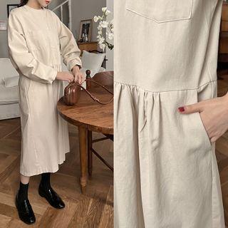 Collarless Shirtwaist Long Dress