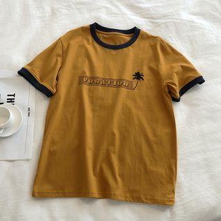 Short-sleeve Lettering Print T-shirt Brown - One Size
