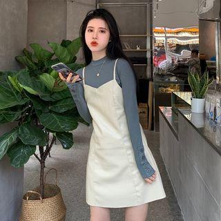 Mock-neck Long-sleeve Top / Spaghetti Strap A-line Dress