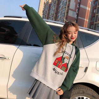 Hooded Print Pullover As Shown In Figure - One Size