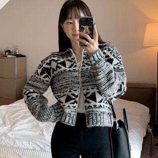Two-way Zip Jacquard Cardigan