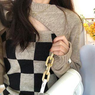 Set: Knit Shrug + Checkerboard Camisole Top