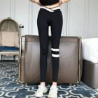 Short-sleeve Slit T-shirt / Contrast Trim Yoga Pants