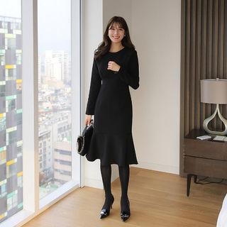 Pintuck-trim Fleece-lined Mermaid Dress