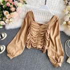 Ruched Puff Long-sleeve Blouse