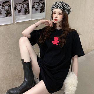 Short-sleeve Crew Neck Bear Print T-shirt
