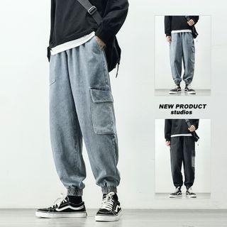 High-waist Plain Cargo Jeans