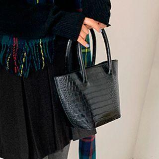 Croc-grain Trapezium Tote