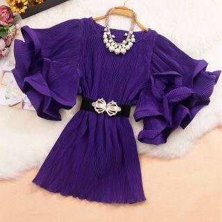 Short-sleeve Ruffle Ribbed Blouse